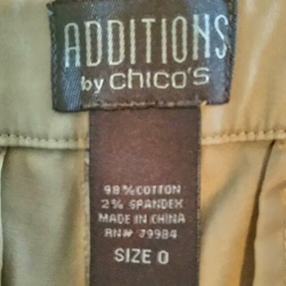 ADDITIONS BY CHICO'S Khaki Stretchy Textured Pants Sz 0/S Wear To Work - Picture 4 of 4